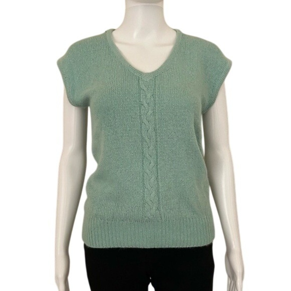 Charisma knit Silk Angora Lambswool blend V neck Sweater Vest in Mint size small